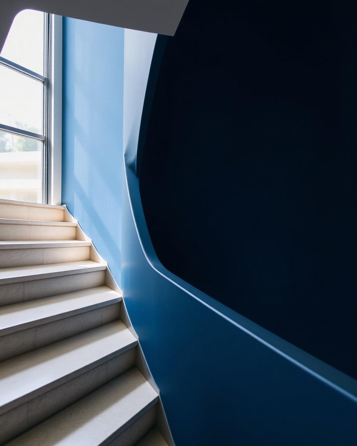 Detalhe arquitetônico com parede azul profunda